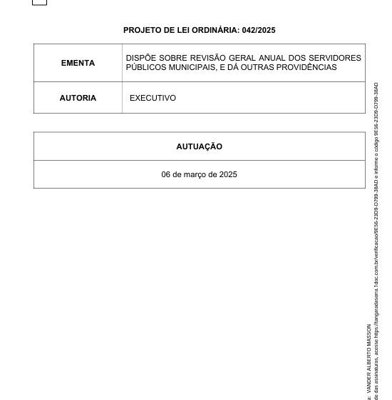 PREFEITURA DE TANGARÁ DA SERRA PUBLICA PROJETO DE LEI 042/2025 REFERENTE A RGA